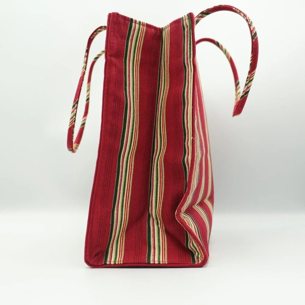 Longaberger Christmas Fabric Gift Bag Tote Holiday Holly Ribbon Basket Bells